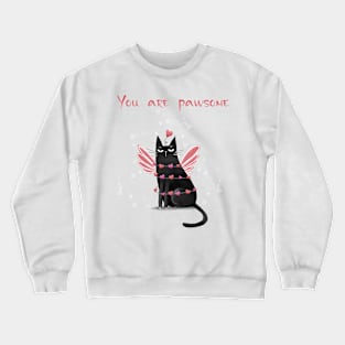 Happy valentines black cat. Cute cat and red hearts. Crewneck Sweatshirt